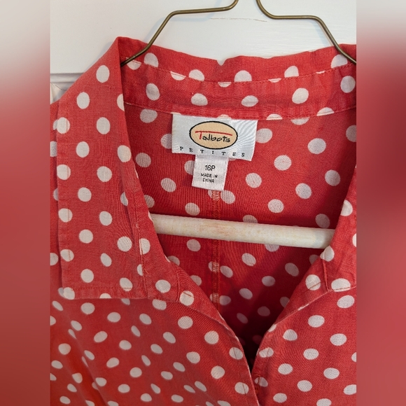 Talbot's Petites 16p Red Blouse with White Polka Dots - Picture 4 of 6